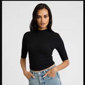 NWT Express Fitted Ribbed Mock Neck Elbow Sleeve Tee